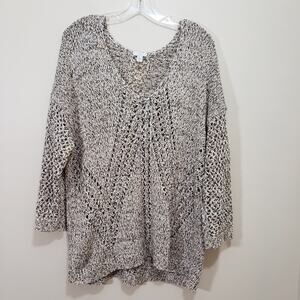 J.‎ Jill open knit oversized v-neck multi-colored tunic sweater woman's size XL